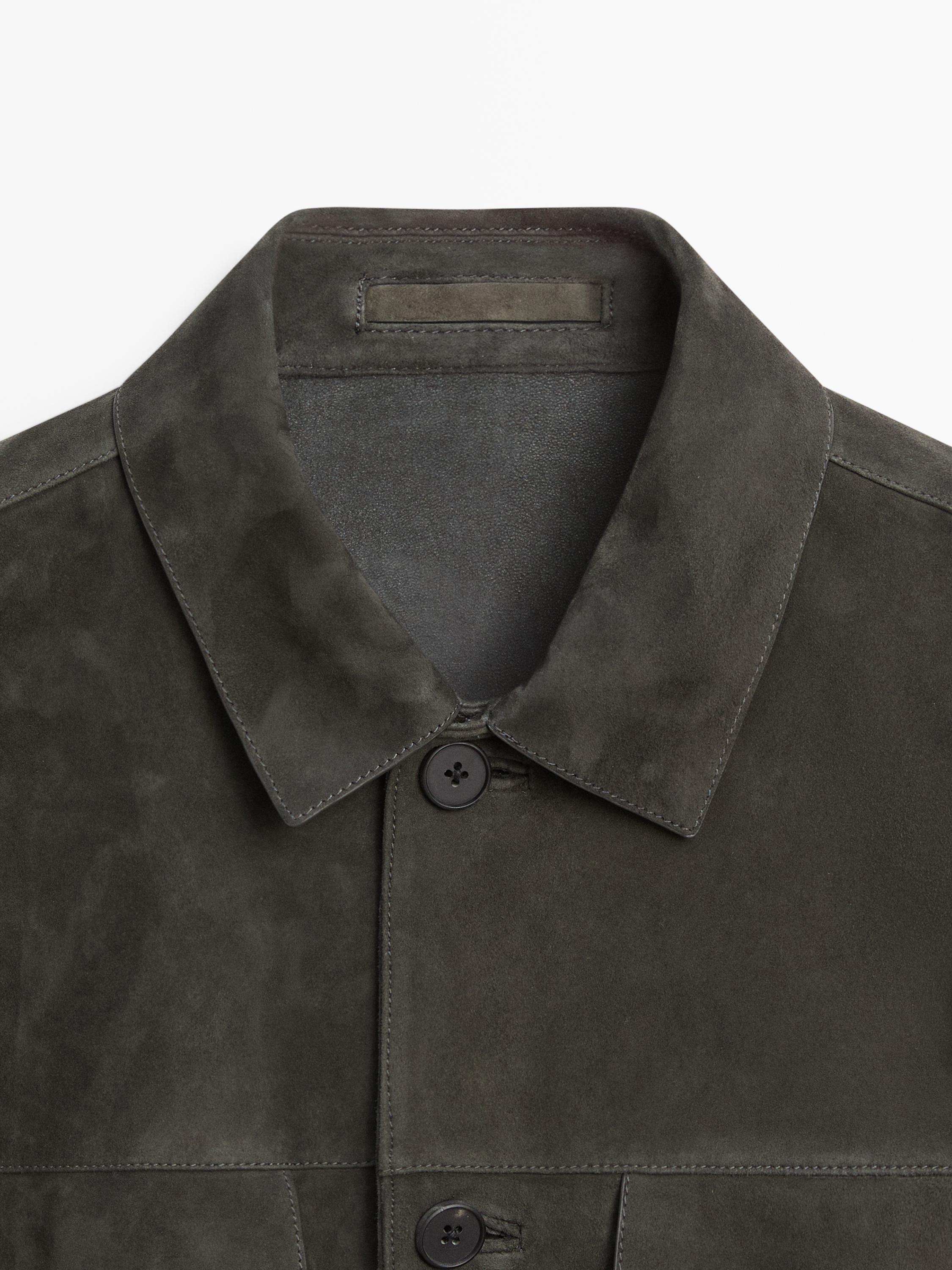 Veste poches cuir daim